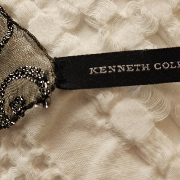 Kenneth Cole Silver Embroidered Taffeta Scarf/Wrap for Fancy Dressing 6 feet - Picture 5 of 5